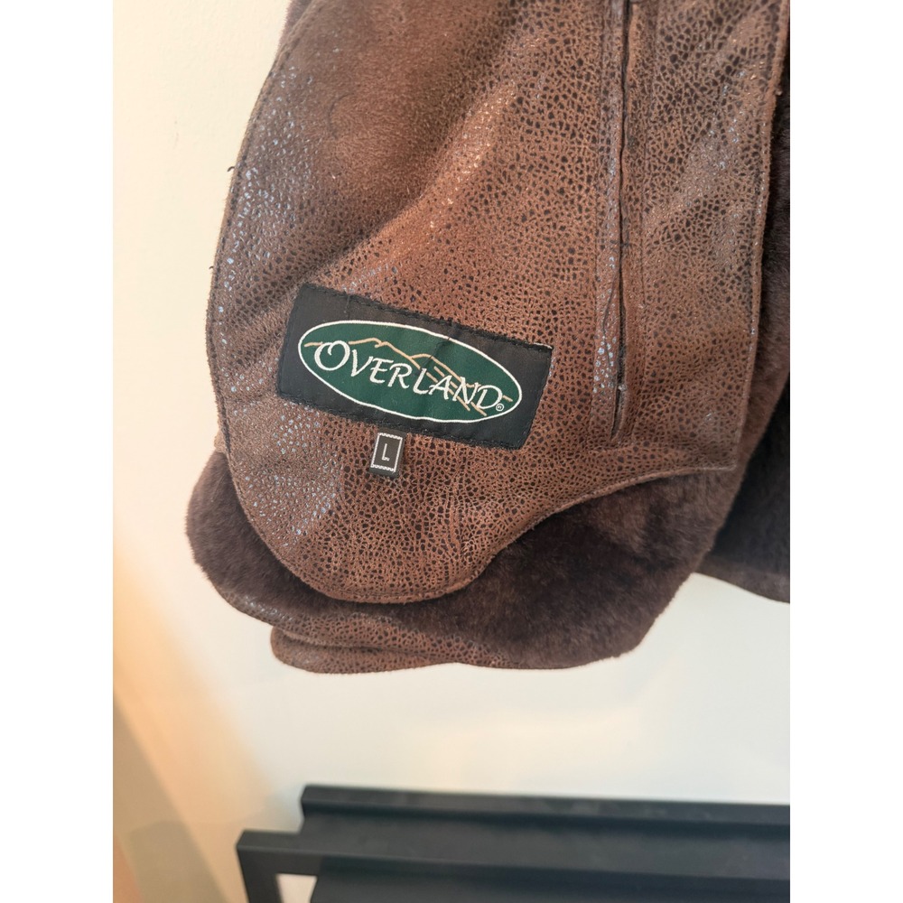 Overland Shearling-Lined Leather Bomber Jacket Size L  "Like New"   Perfect - Picture 5 of 6